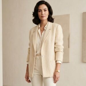 VTG Talbots Karen Cream Wool Mohair Fuzzy Blazer Jacket Minimalist USA Made M/L